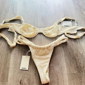 monday swimwear ivory crochet malibu top + malta bottoms bikini set large NEW